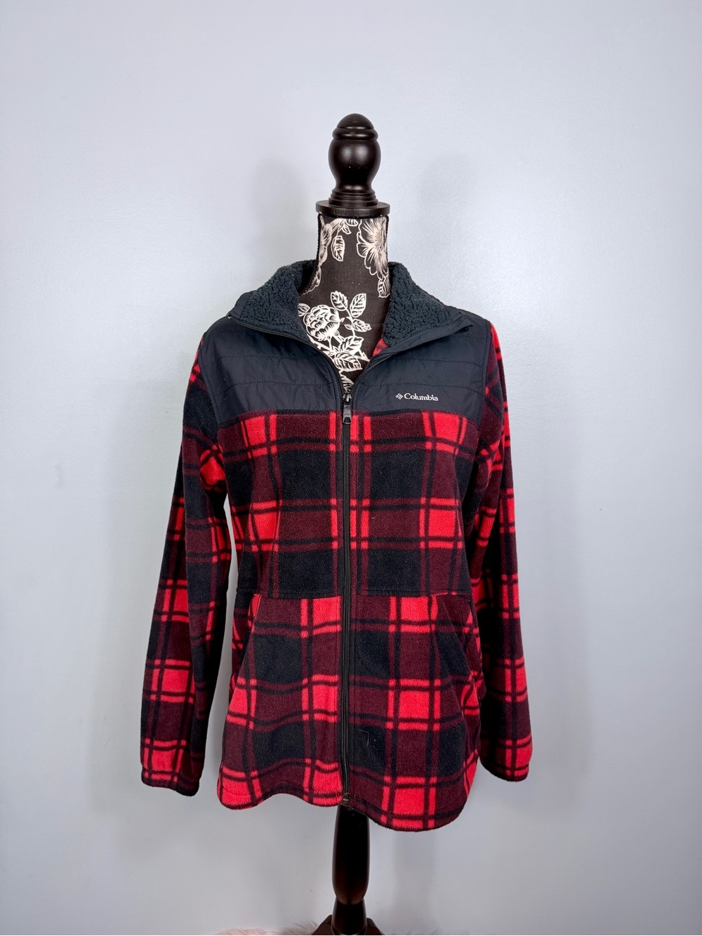 Columbia red/black buffalo plaid full zip sherpa jacket size medium - Picture 11 of 11